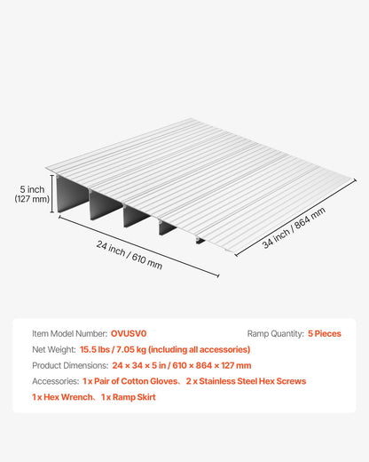 Türschwellenrampe, 138 mm Steigung, Schwellenrampe aus Aluminiumlegierung, Tragfähigkeit 363 kg, Behindertenrampe für den Hausgebrauch, geeignet für Rollstühle, Scooter, Elektrorollstühle, Gehhilfen, Fahrräder und Dreiräder