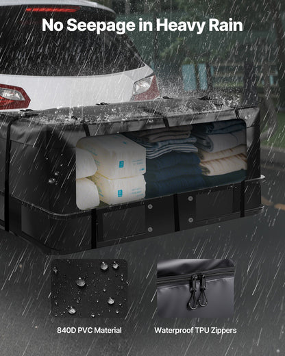 Hitch Cargo Carrier Bag, Waterproof 840D PVC, 57.48 x 19.49 x 23.82 in (16 Cubic Feet), Heavy Duty Cargo Bag for Truck Bed Storage with Reinforced Straps, Suitable for Car SUV Vans Hitch Basket