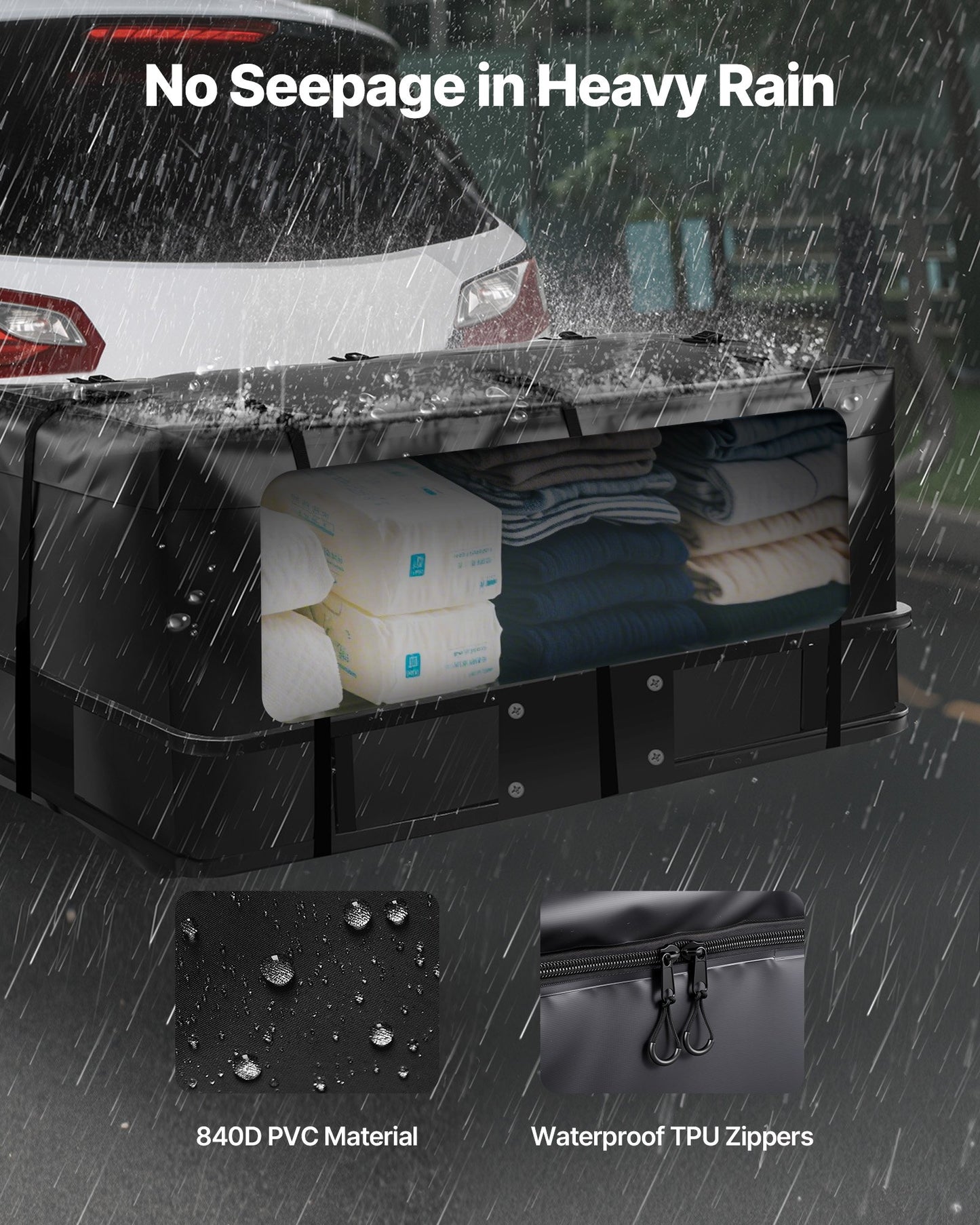 Hitch Cargo Carrier Bag, Waterproof 840D PVC, 59.84 x 23.9 x 24.02 in (20 Cubic Feet), Heavy Duty Cargo Bag for Truck Bed Storage with 8 Reinforced Straps, Suitable for Car Vans Hitch Basket