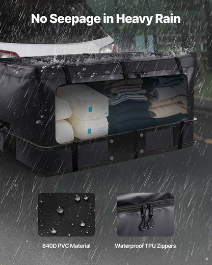 Hitch Cargo Carrier Bag, Waterproof 840D PVC, 59.84 x 24.02 x 30.63 in (25 Cubic Feet), Heavy Duty Cargo Bag for Truck Bed Storage with Reinforced Straps, Suitable for Car SUV Vans Hitch Basket