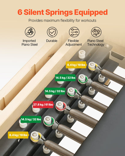 Pilates Reformer Machine, Wooden Pilates Workout Equipment for Home Gym Studio Use, Pilates Bed with Dual Resistance- Spring & Cord, Reformer Set with Sitting Box, Up to 400 LBS