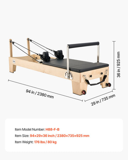 Pilates Reformer Machine, Wooden Pilates Workout Equipment for Home Gym Studio Use, Pilates Bed with Dual Resistance- Spring & Cord, Reformer Set with Sitting Box, Up to 400 LBS