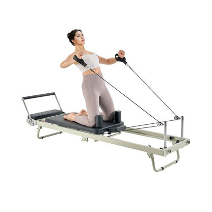 Foldable Pilates Reformer, Pilates Workout Machine for Home Gym Studio Use, Pilates Bed with Dual Resistance- Spring & Cord, Reformer Set for Advanced Users and Beginners, Up to 400 LBS
