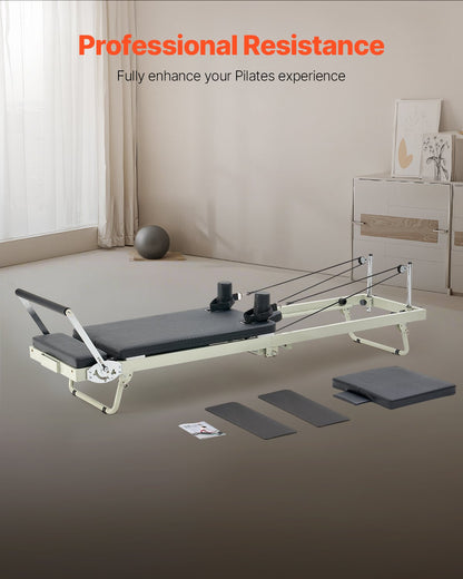 Foldable Pilates Reformer, Pilates Workout Machine for Home Gym Studio Use, Pilates Bed with Dual Resistance- Spring & Cord, Reformer Set for Advanced Users and Beginners, Up to 400 LBS
