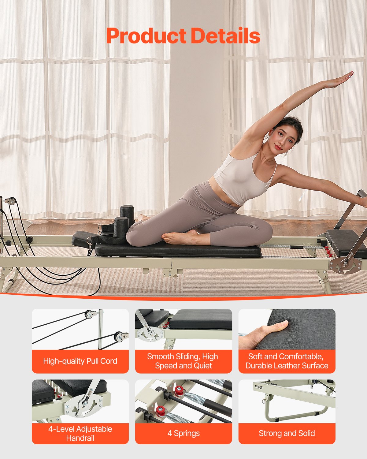 Foldable Pilates Reformer, Pilates Workout Machine for Home Gym Studio Use, Pilates Bed with Dual Resistance- Spring & Cord, Reformer Set for Advanced Users and Beginners, Up to 400 LBS