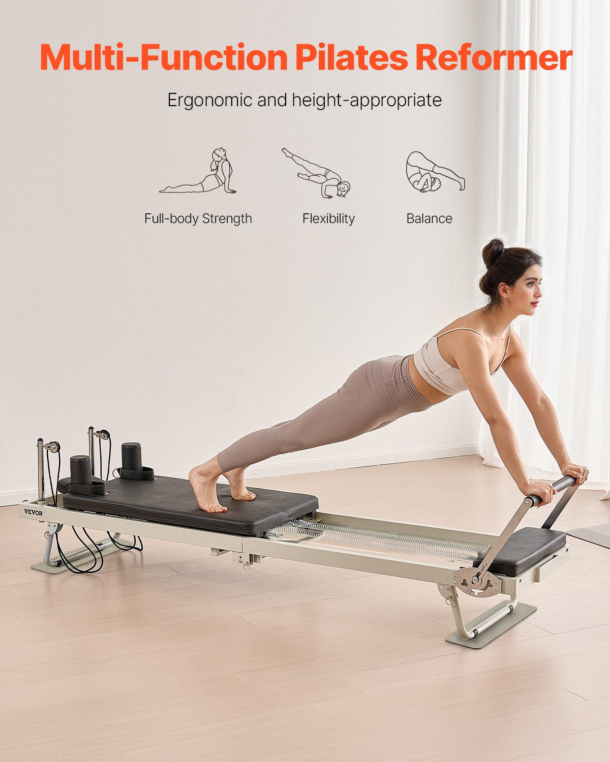 Foldable Pilates Reformer, Pilates Workout Machine for Home Gym Studio Use, Pilates Bed with Dual Resistance- Spring & Cord, Reformer Set for Advanced Users and Beginners, Up to 400 LBS