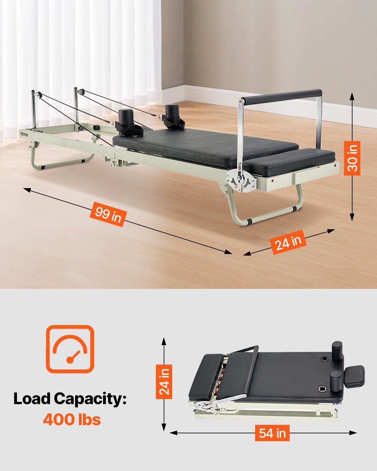 Foldable Pilates Reformer, Pilates Workout Machine for Home Gym Studio Use, Pilates Bed with Dual Resistance- Spring & Cord, Reformer Set for Advanced Users and Beginners, Up to 400 LBS