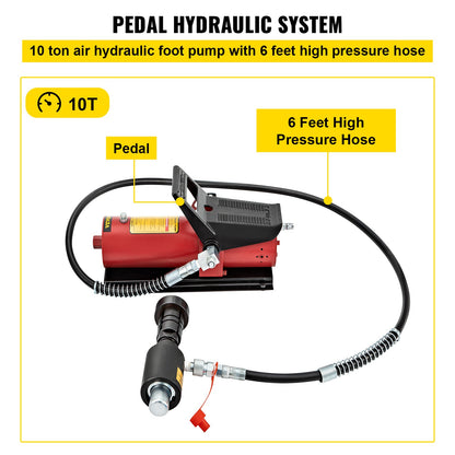 Hydraulic Exhaust Pipe Expander, 4.1 to 10.8 cm Size, 10 T Pedal Pump Included with 4 Dies, 2 Storage Cases for Copper Aluminum Tubes in Car Repairing