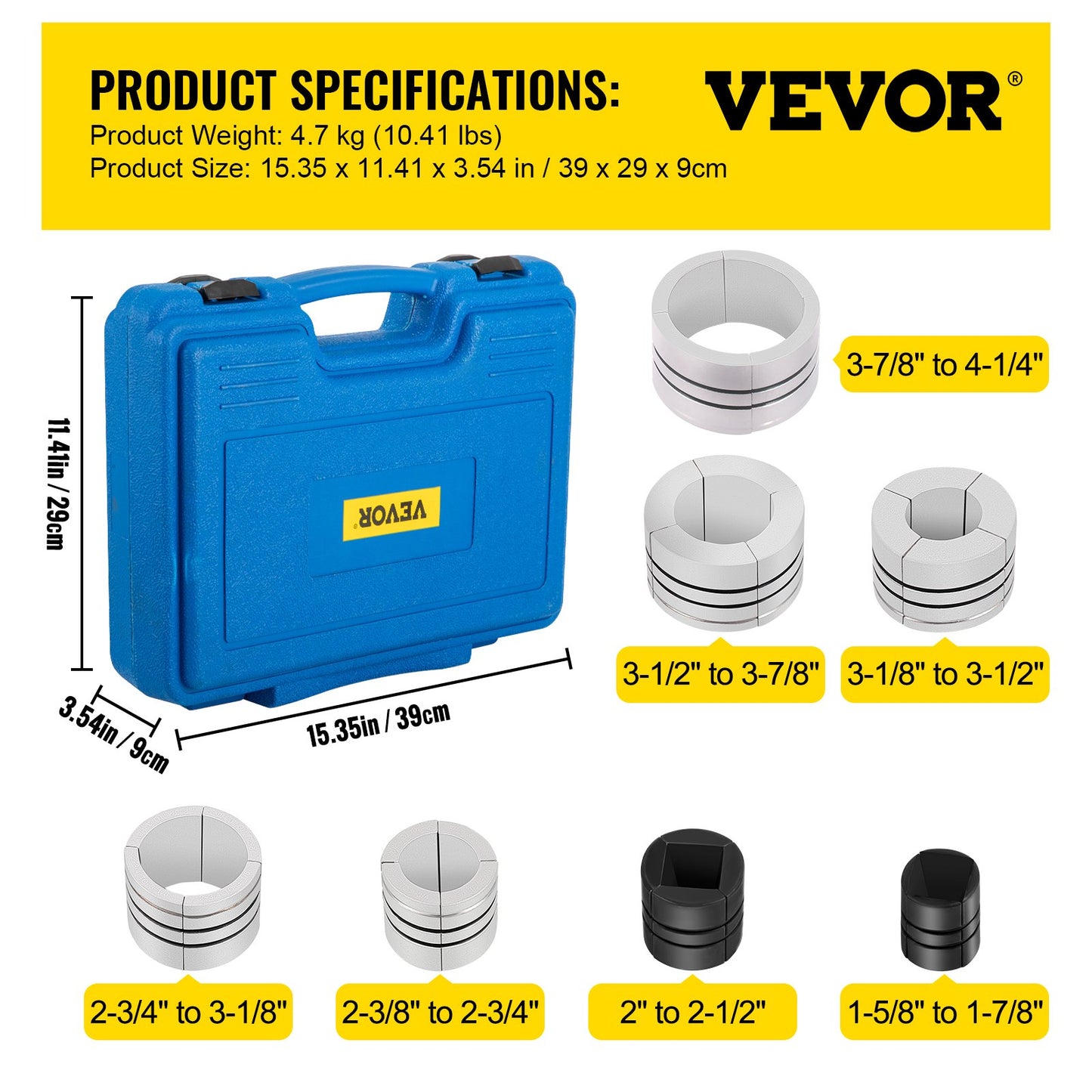 Hydraulic Exhaust Pipe Expander, 4.1 to 10.8 cm Size, 10 T Pedal Pump Included with 4 Dies, 2 Storage Cases for Copper Aluminum Tubes in Car Repairing