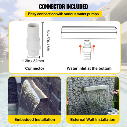 30 cm x 11.4 cm x 7.9 cm Stainless Steel Decorative Waterfall Pool Fountain For Garden Pond Indoors And Outdoors