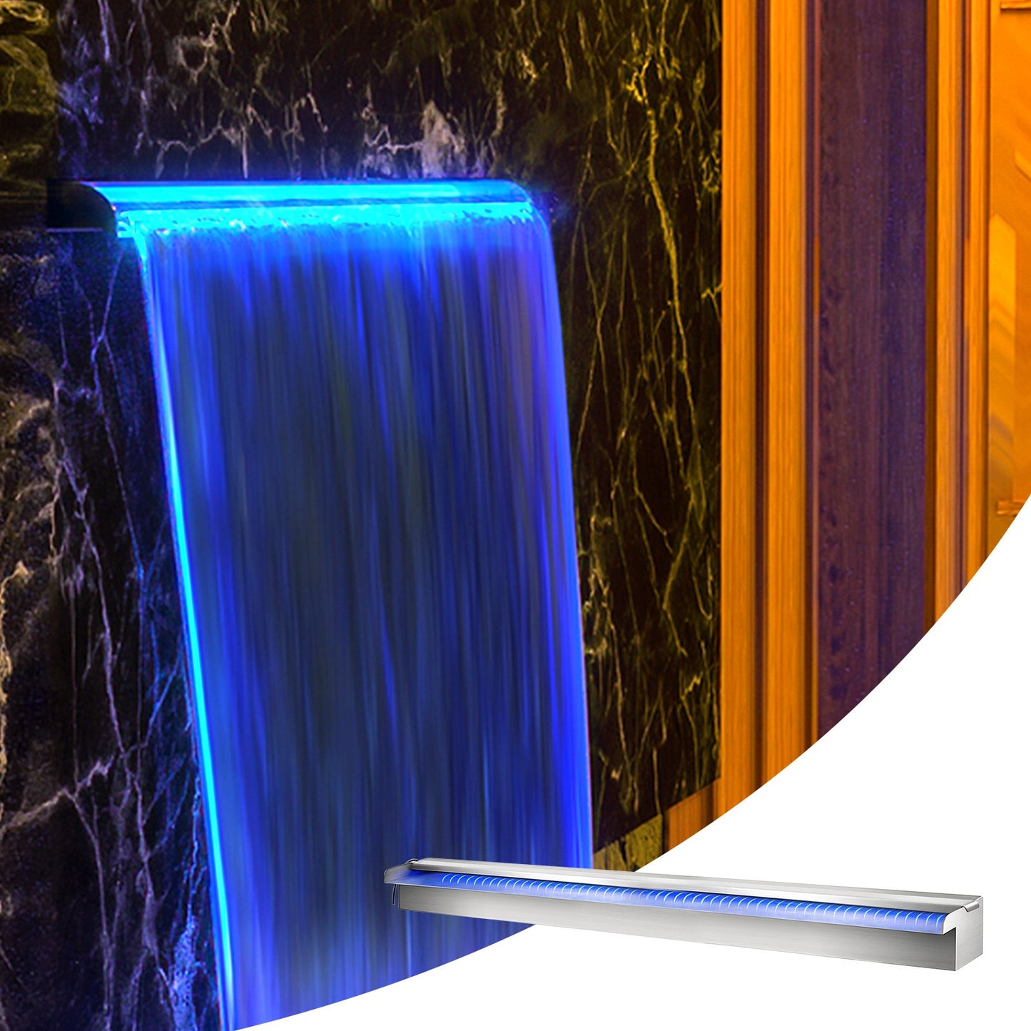 Swimming Pool Waterfall Spillway 151x11.5x8 cm Stainless Steel Swimming Pool Waterfall Fountain with Colorful LED Strip, Hose Connector, Remote Control, Corrosion Resistant for Pond, Outdoor Garden