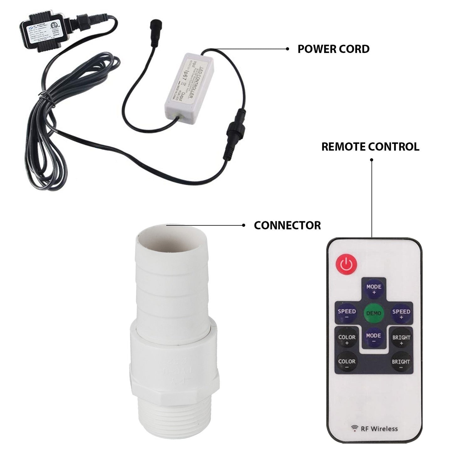 Rechteckiger Poolbrunnen aus Edelstahl (45 x 11,4 x 7,9 cm) mit LED-Lichtleiste und Wasserfallkaskade aus Edelstahl.