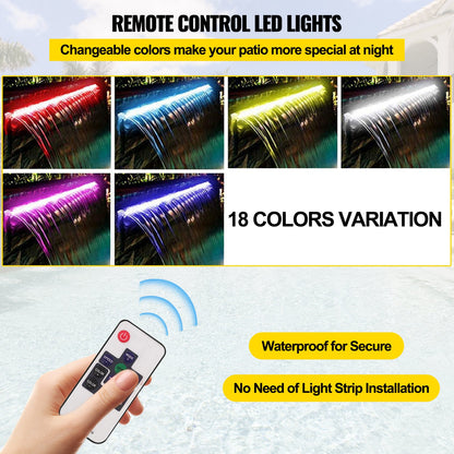 Waterfall Pool Fountain Rectangular & Led Strip Light 60 x 11.5 x 8 cm/23.6" X 4.5" X 3.1"