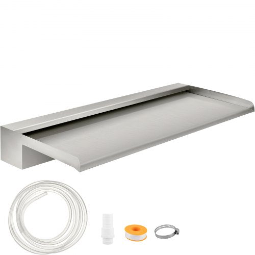 Waterfall Blade, 60cm Stainless Steel Waterfall Spillway, Rectangular Waterfall Pool Fountain, Cascade Blade with Connector, Hose, Clamp & PTFE Tape, Water Blade for Koi Fish Pond, Water Feature