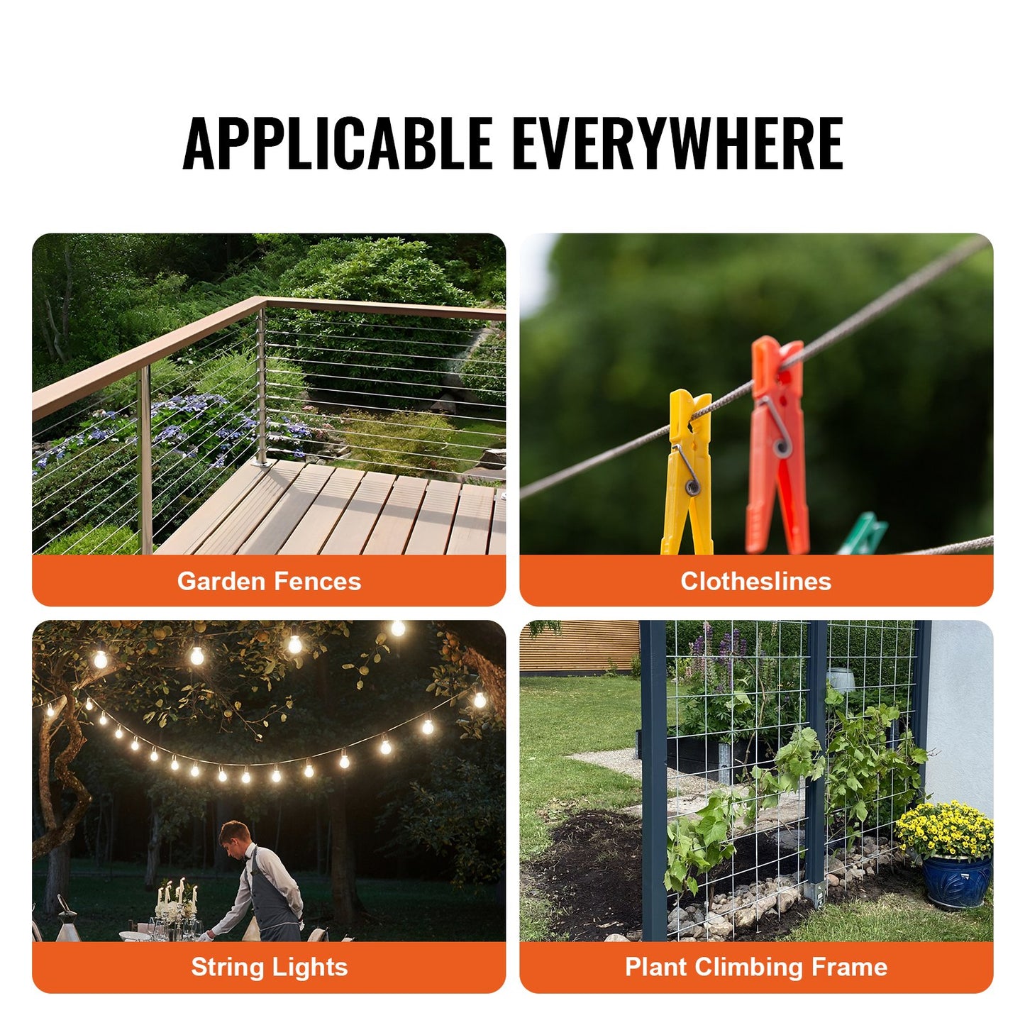 Drahtseil-Set, 1/8" 100 ft 304 Edelstahlseil mit 59 Zubehörteilen, 650 lbs Bruchfestigkeit, 7x7 Litzenkonstruktion, Marine- und Flugzeugqualität für Handläufe, Treppen, Terrassen, Zäune und Außenbereiche