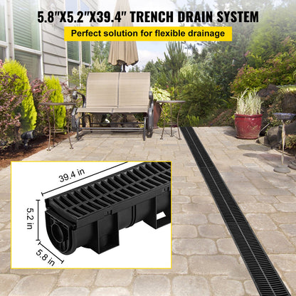 Drainage Trench Driveway Channel Drain Kit Plastic Grate-5.8