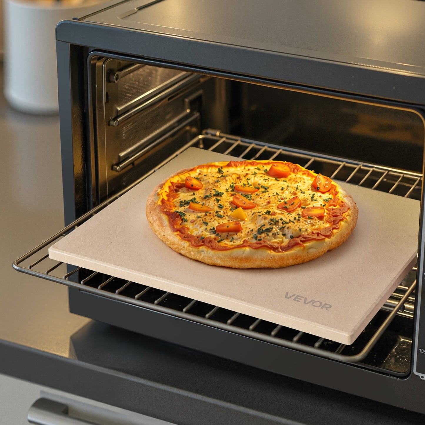 Pizza Stone, 508 x 355 mm Rectangular Cordierite Pizza Stone, Extra Large Baking-Stone with Aluminum Peel, 15 mm Thick Heat-Resistant Cordierite, for Oven, Baking Bread & Pizzas, BBQ Grilling