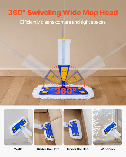 Spray Mop, with 3 Washable Pads for Dry and Wet Floor Cleaning & an 800ml Refillable Water Tank, Microfiber Dust Wet Mop & Twisted Cotton Dry Mop, Commercial Home Use for Tiles/Vinyl/Wood Floor