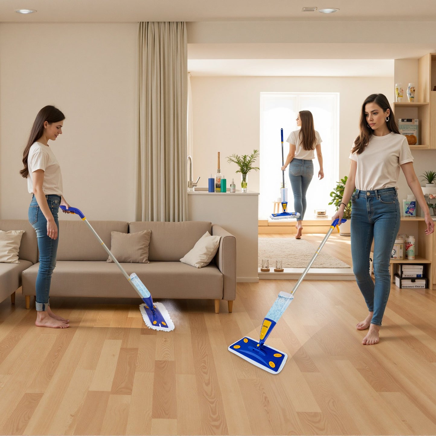 Spray Mop, with 3 Washable Pads for Dry and Wet Floor Cleaning & an 800ml Refillable Water Tank, Microfiber Dust Wet Mop & Twisted Cotton Dry Mop, Commercial Home Use for Tiles/Vinyl/Wood Floor