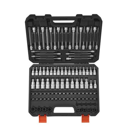 Bit Socket Set, 107-Piece SAE and Metric, Hex/Torx/External Torx/Tamper-Proof/Extra Long, S2 Alloy Steel and Cr-V Steel, 1/4 in, 3/8 in, and 1/2 in Drives, with Enhanced Storage Case, Hand Use