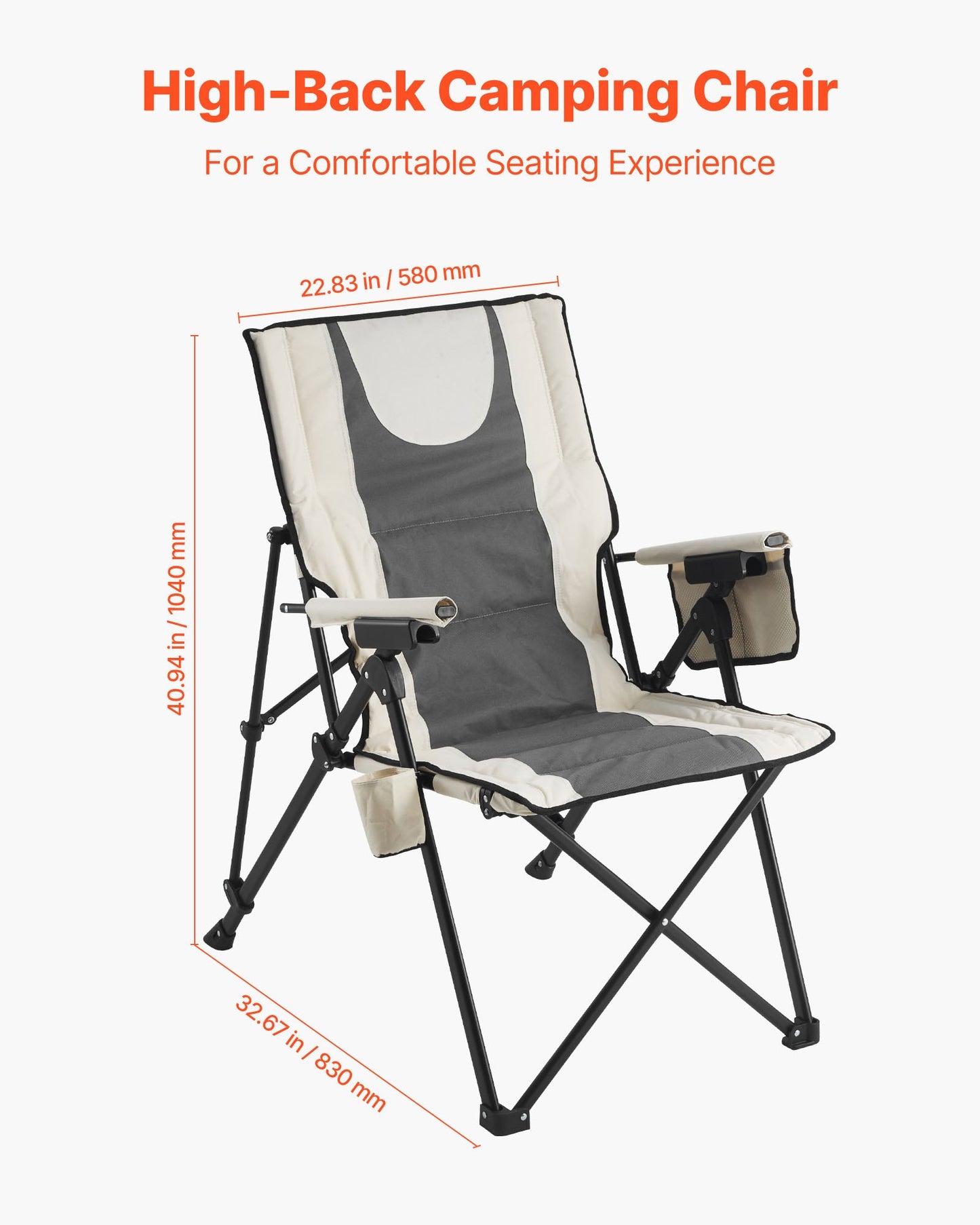 Folding Camping Chair, 3 Reclining Positions, Outdoor High Back Camping Chair, 260lbs Weight Capacity, Full Padded Beach Chairs with Armrest & Headrest, Portable Lawn Chairs for Sports Travel