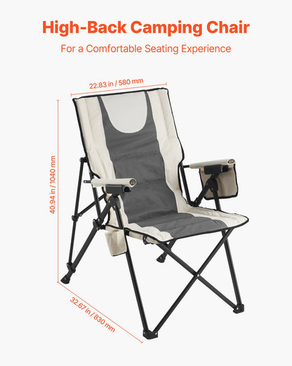 Folding Camping Chair, 3 Reclining Positions, Outdoor High Back Camping Chair, 260lbs Weight Capacity, Full Padded Beach Chairs with Armrest & Headrest, Portable Lawn Chairs for Sports Travel