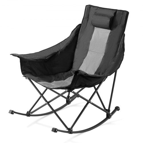 Rocking Camping Chair, Portable Folding Rocker, Heavy-Duty Lawn Chair Recliner with Cupholder & Pocket, Supports 225lbs, Fully Padded Camp Chairs for Outdoor Patio Backyard Porch Garden