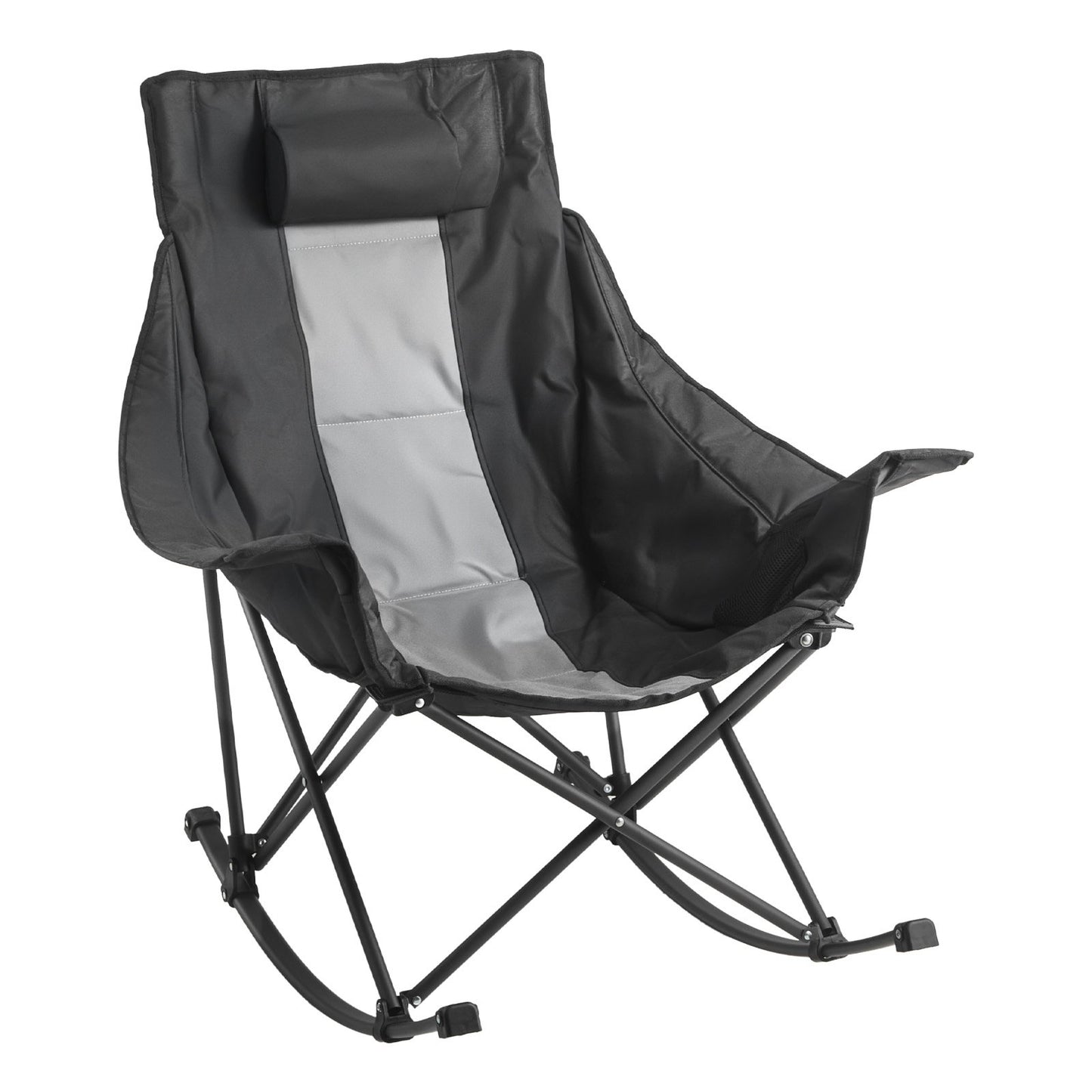 Rocking Camping Chair, Portable Folding Rocker, Heavy-Duty Lawn Chair Recliner with Cupholder & Pocket, Supports 225lbs, Fully Padded Camp Chairs for Outdoor Patio Backyard Porch Garden