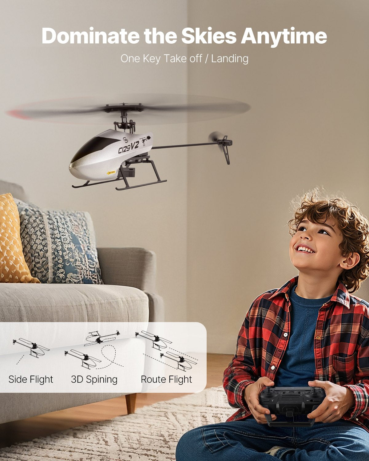 RC Helicopter, 2.4GHz Single Propeller Remote Control Helicopter with Gyro, 4-Channel RC Airplane for Beginner, 39 Min Flight Time, One-Key Takeoff/Landing, Toys for Kids Ages 8 and up