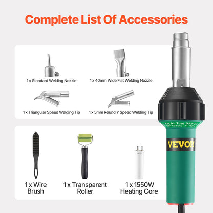 Hot Air Plastic Welder, 1600W Hot Air Torch Pistol, PVC TPO Vinyl Heat Gun Welding Torch, Plastic Welding Kit with 7 Accessories - 2 Nozzle & Speed Welding Tip, 1 Seam Roller for PP/PE/PVC Sheet