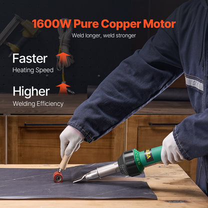 Hot Air Plastic Welder, 1600W Hot Air Torch Pistol, 122-1112℉ PVC TPO Vinyl Heat Gun Welding Torch, Plastic Welding Roofing Kit with 2 Nozzles, Silicone & Copper Seam Roller for PP/PE/PVC Sheet