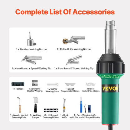 Hot Air Plastic Welder, 1600W Hot Air Torch Pistol, 122-1112℉ PVC TPO Vinyl Heat Gun Welding Torch, Plastic Roofing Welding Kit with 14 Accessories- Toolbox, Nozzle, Roller, Blades for PP/PE/PVC