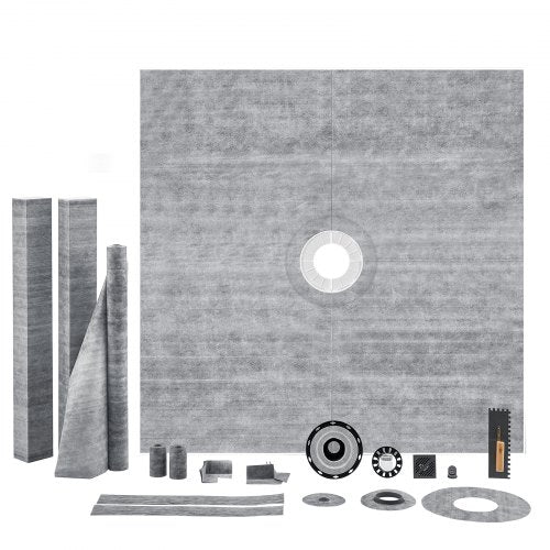 Shower Curb Kit, 1828x1828mm Shower Pan Kit with 50.8mm PVC Central Flange, 101.6mm Stainless Steel Grate, Waterproof Shower Curb & Membrane & Strip, Shower Pan Slope Sticks Fit for Bathroom