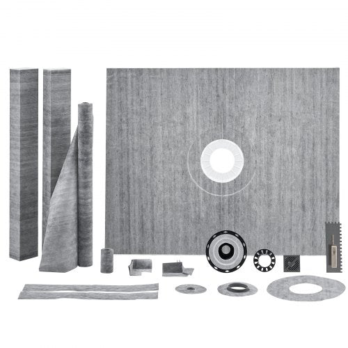 Shower Curb Kit, 1219x1524mm Shower Pan Kit with 50.8mm PVC Central Flange, Waterproof Membrane, Stainless Steel Grate and Joint Sealant, Shower Pan Slope Sticks Fit for Bathroom