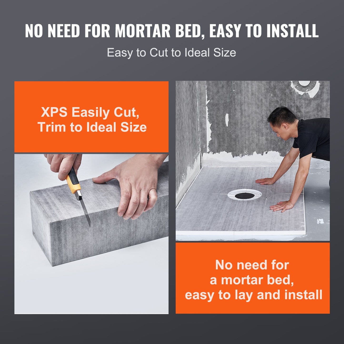 Shower Curb Kit, 1219x1524mm Shower Pan Kit with 50.8mm PVC Central Flange, Waterproof Membrane, Stainless Steel Grate and Joint Sealant, Shower Pan Slope Sticks Fit for Bathroom