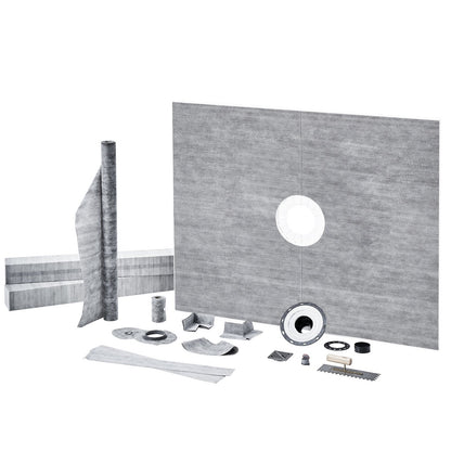 Shower Curb Kit, 1219x1524mm Shower Pan Kit with 50.8mm PVC Central Flange, Waterproof Membrane, Stainless Steel Grate and Joint Sealant, Shower Pan Slope Sticks Fit for Bathroom