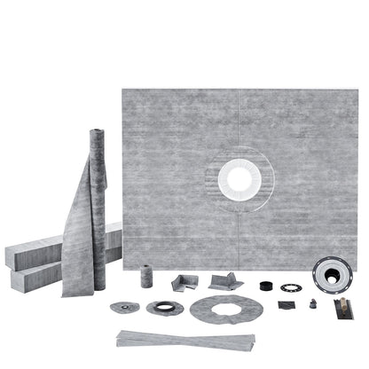 Shower Curb Kit, 1219x1524mm Shower Pan Kit with 50.8mm PVC Central Flange, Waterproof Membrane, Stainless Steel Grate and Joint Sealant, Shower Pan Slope Sticks Fit for Bathroom