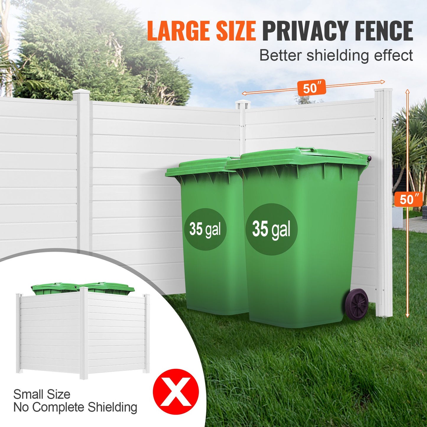 Outdoor Privacy Screens, 50" W x 50" H Air Conditioner Fence, Pool Equipment Enclosure, Horizontal Vinyl Privacy Fence, Perfect to Enclose Trash Can and A/C Units (3-Panel)