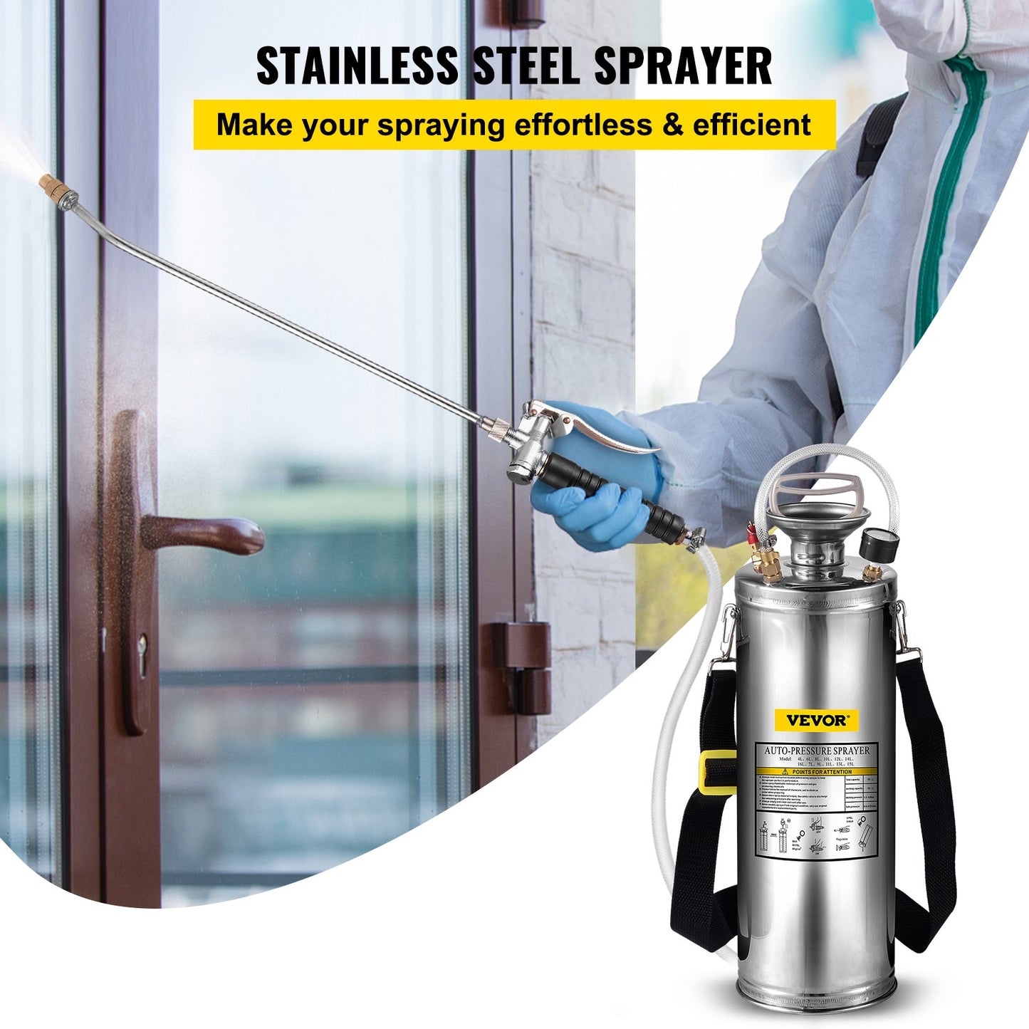 Stainless Steel Sprayer 10L Household Gardening and Floor Cleaning Sprayer, Suitable for the Current Neds of Industry, Agriculture, Commerce, Medicine and Other Industries