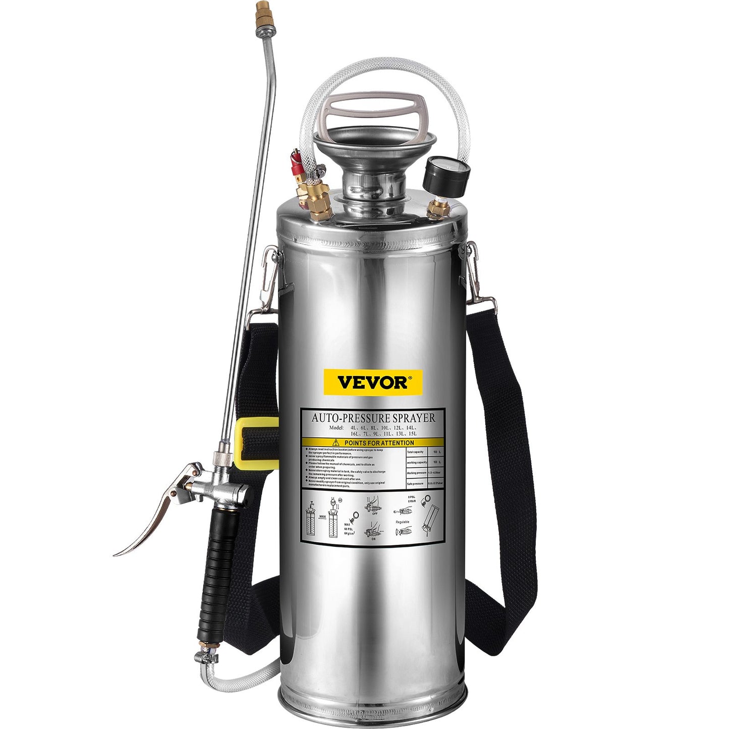 Stainless Steel Sprayer 10L Household Gardening and Floor Cleaning Sprayer, Suitable for the Current Neds of Industry, Agriculture, Commerce, Medicine and Other Industries