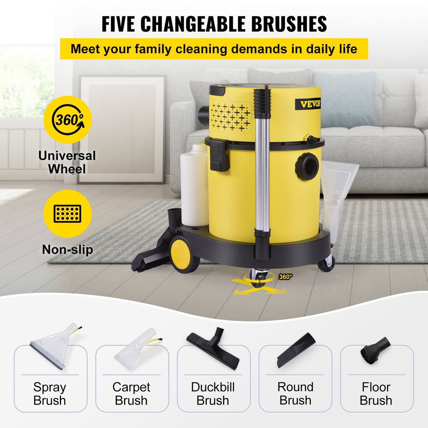 Wet Dry Vacuum Cleaner, 20.1 L 2 Peak HP, 4-in-1 Portable Shop Vacuum w/ Blow & Spray Function, Remote Control, HEPA & Sponge Filtration, 5 Brush for Household, Car