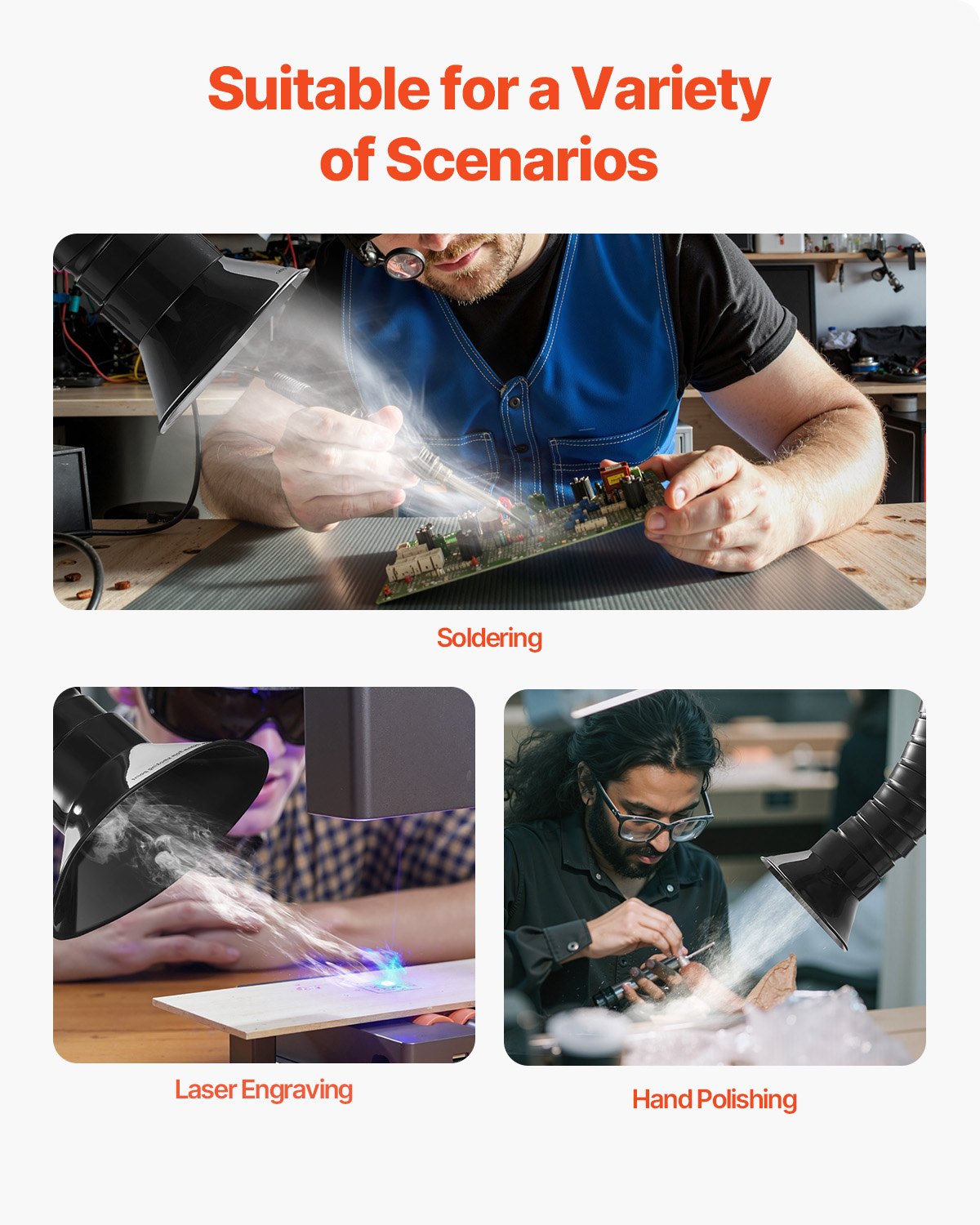 Solder Fume Extractor, 85W Brushless Soldering Smoke Absorber with 3-Stage Filters & 3-Speed Adjustment, 200m³/h Strong Suction Solder Smoke Purifier for Soldering, Engraving, DIY Welding, Salon