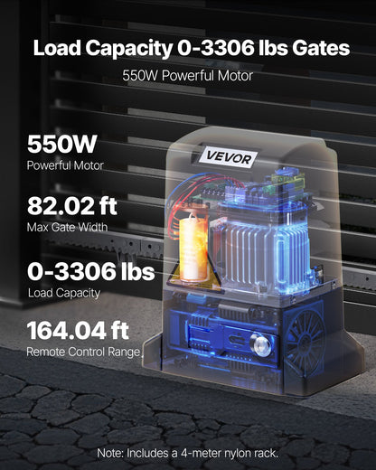 Automatic Gate Opener, 550W Electric Sliding Gate Opener for Doors up to 25m 1500kg, Nylon Gear Rack Rolling Door Motor with Infrared Sensor & 2 Remote Controls, Driveway Gates Opening System