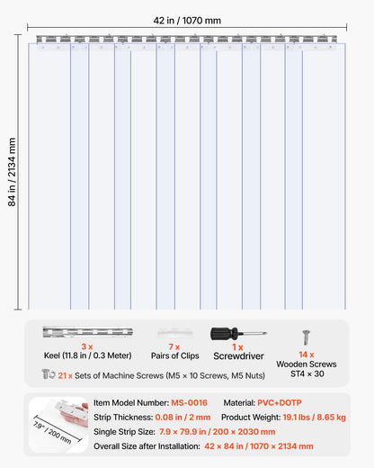 Strip Curtain PVC Door Curtain 106.7x213.4 cm Cooler Freezer Clear Plastic