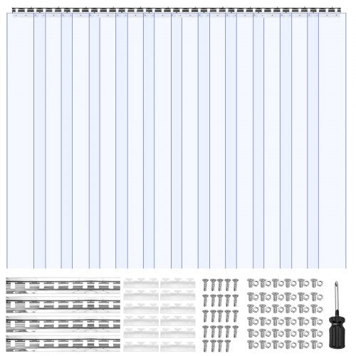 Clear PVC Strip Curtain, 2.4 m Height x 1.8 m Width x 2 mm Thickness, 12 PCS Walk in Freezer Cooler Curtain Strips, Smooth Waterproof Plastic Door Strips for Warehouse, Freezer, Garage Doors