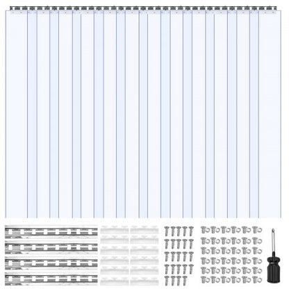 Clear PVC Strip Curtain, 2.4 m Height x 1.8 m Width x 2 mm Thickness, 12 PCS Walk in Freezer Cooler Curtain Strips, Smooth Waterproof Plastic Door Strips for Warehouse, Freezer, Garage Doors