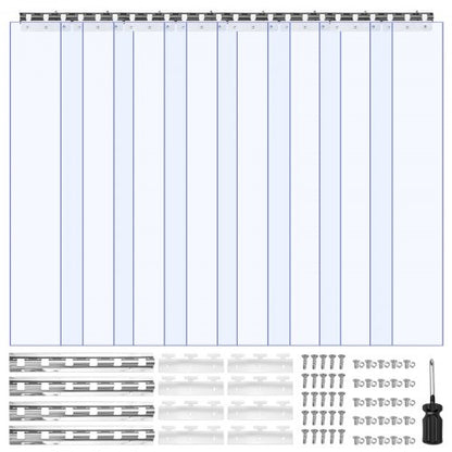 Clear PVC Strip Curtain, 2.1 m Height x 1.2 m Width x 2 mm Thickness, 8 PCS Walk in Freezer Cooler Curtain Strips, Thermal Insulating Plastic Door Strips for Warehouse, Freezer, Garage Doors
