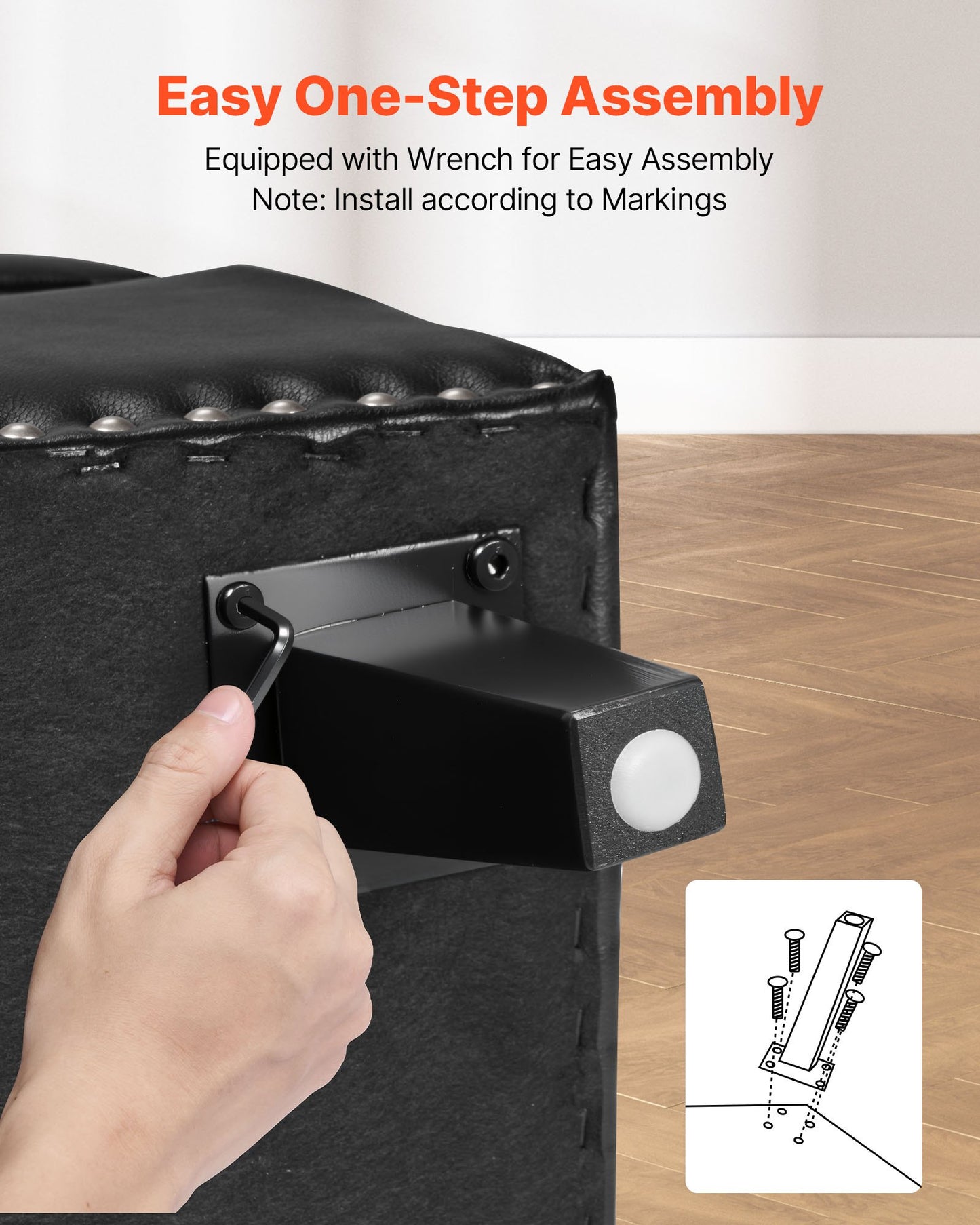 Button-Tufted Storage Ottoman Bench, PU Leather Bench with Storage and Solid Wood Legs, Modern Shoe Benches Seat for Entryway, Upholstered End of Bed Benches for Living Room, Dining Room, Black