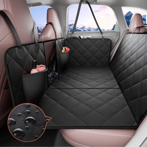 Back Seat Extender for Dogs,Dog Hammock for Car Back seat, Dog Car Seat Cover with Hard Bottom Dog Car Seat Bed 53"x24.8" ,Supports 350lb with Mesh Window and Storage Pocket for Car, SUV,Truck