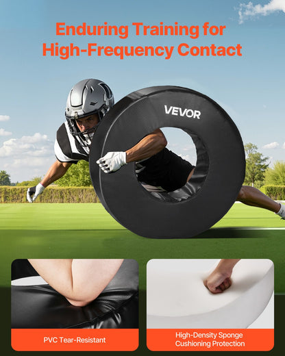 Football Tackle Wheel, Football Tackling Dummy, Waterproof PVC and High-Density Sponge Tackle Ring, Dummies Training Equipment with Straps, for Blocking, Hitting Drills and Practice, Black, 1PCS